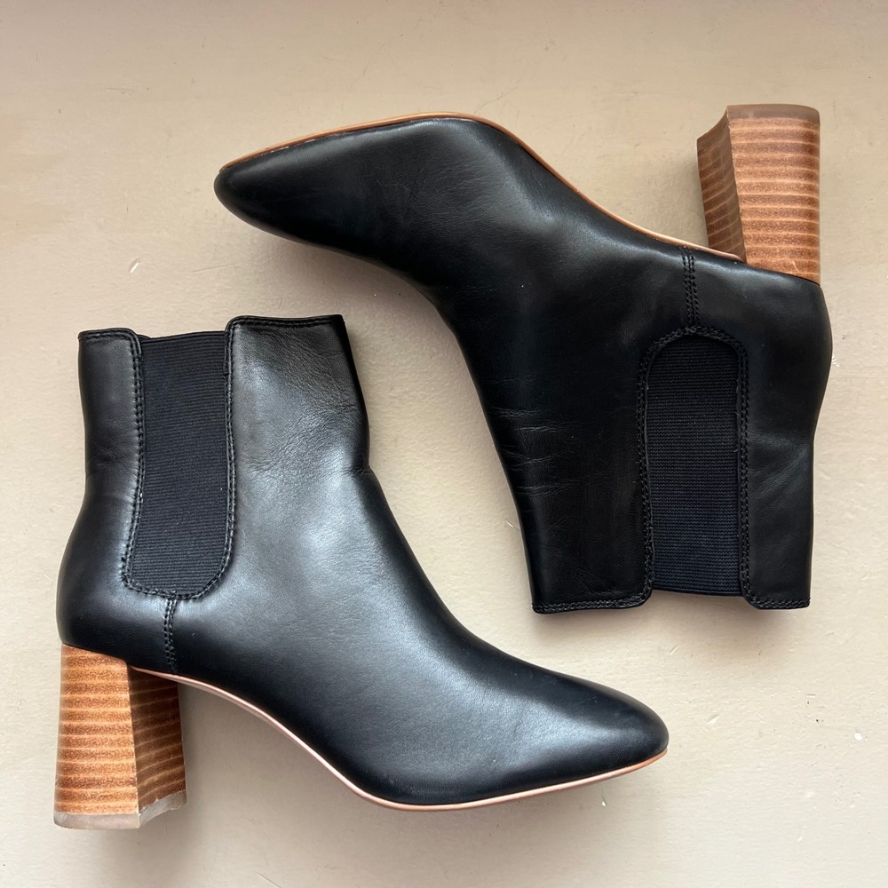 Ann Taylor‎ Nomie Women 6 Black Leather Chelsea Ankle Boot Block Heel Round Toe
